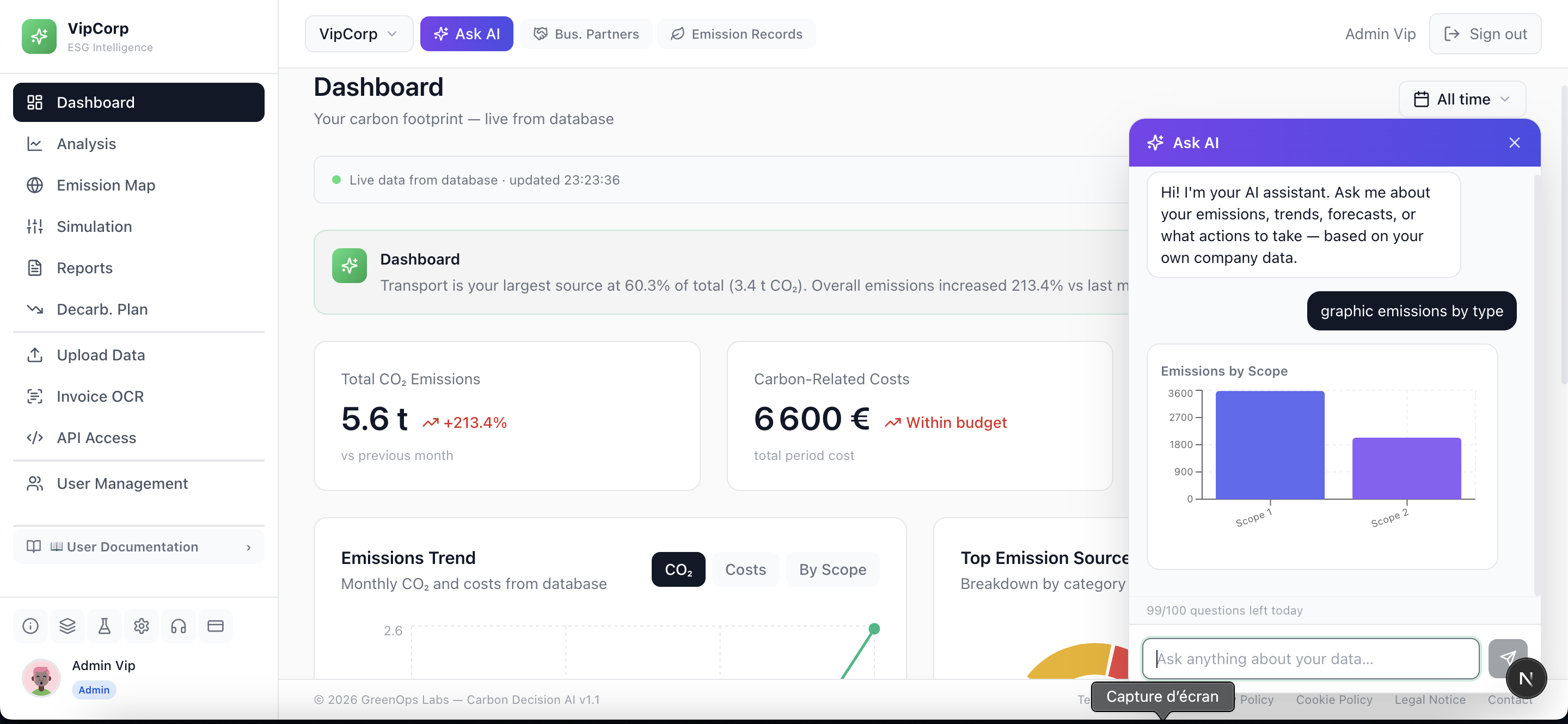 Carbon Decision AI dashboard screenshot